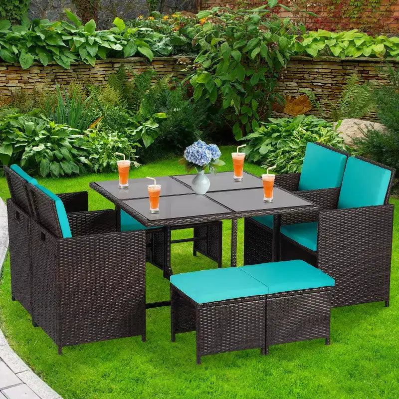 Juego de muebles de patio exterior BestMassage con 4 sillas de ratán, caqui