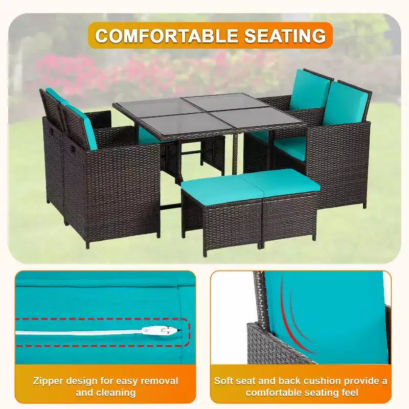 Juego de muebles de patio exterior BestMassage con 4 sillas de ratán, caqui