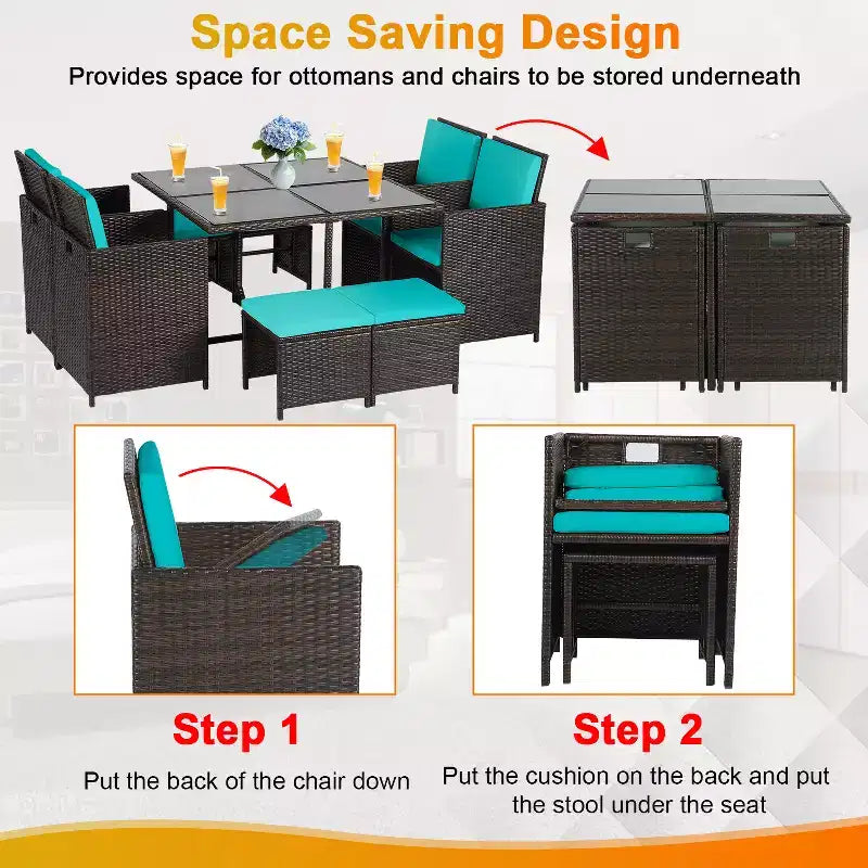 Juego de muebles de patio exterior BestMassage con 4 sillas de ratán, caqui