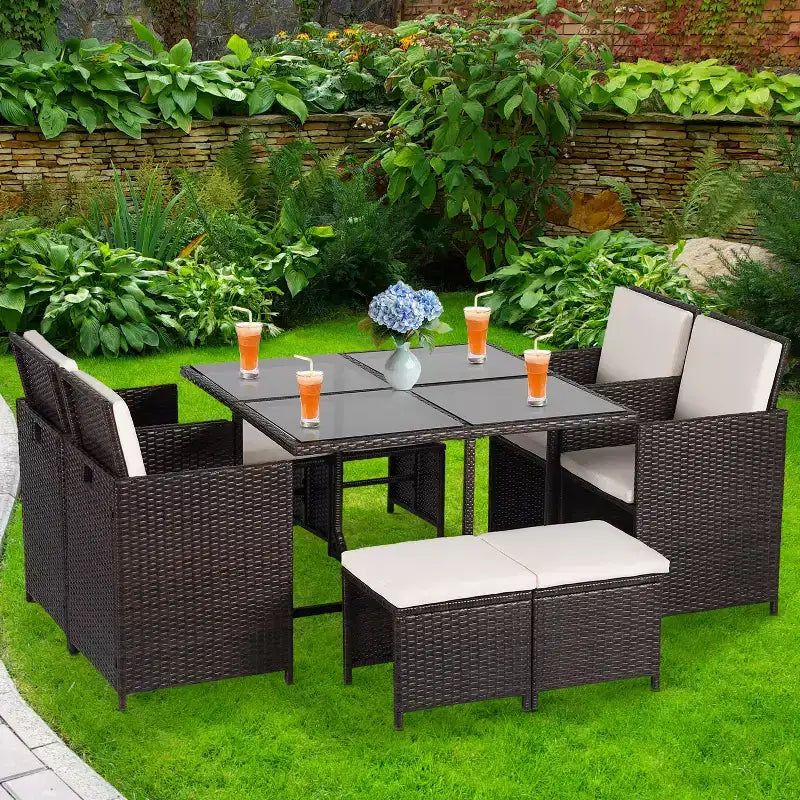 Juego de muebles de patio exterior BestMassage con 4 sillas de ratán, caqui