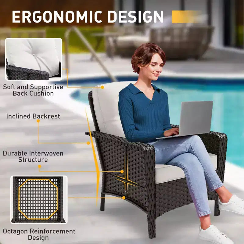 EAGLE PEAK 4 Piece Patio Rattan Furniture Conversation Set, Wicker Outdoor Couch and Chairs Set with Coffee Table