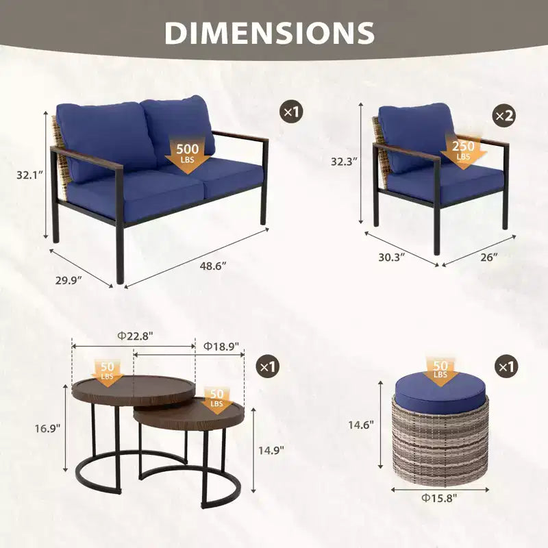EAGLE PEAK Sunset Dune 6-teiliges Set moderner Gartenmöbel, Lounge-Set aus Patio-Geflecht in Holzoptik