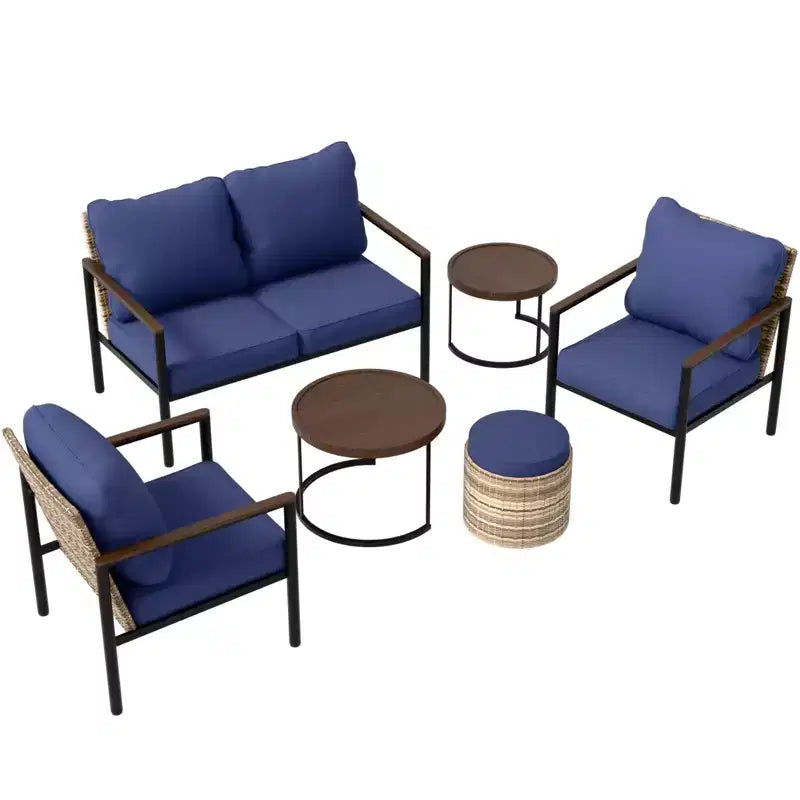 EAGLE PEAK Sunset Dune 6-teiliges Set moderner Gartenmöbel, Lounge-Set aus Patio-Geflecht in Holzoptik