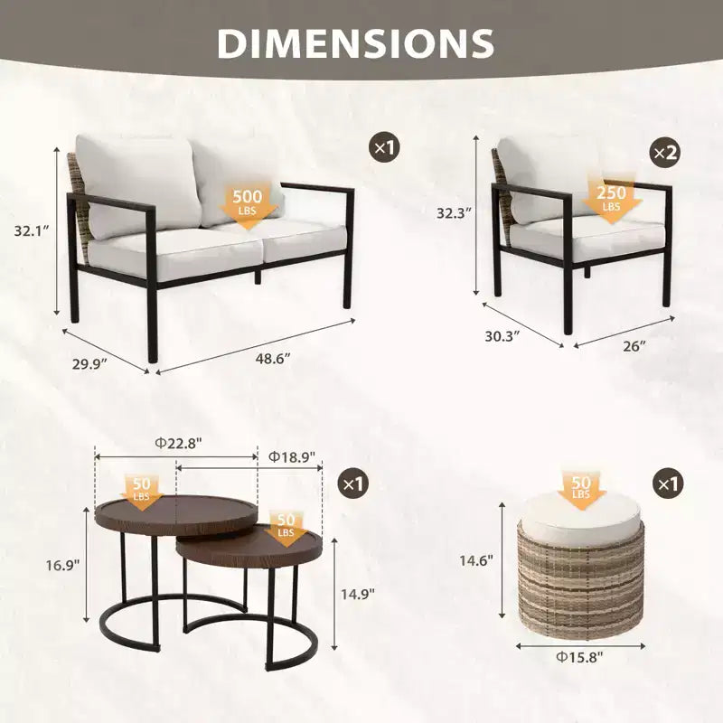 EAGLE PEAK Sunset Dune 6-teiliges Set moderner Gartenmöbel, Lounge-Set aus Patio-Geflecht in Holzoptik