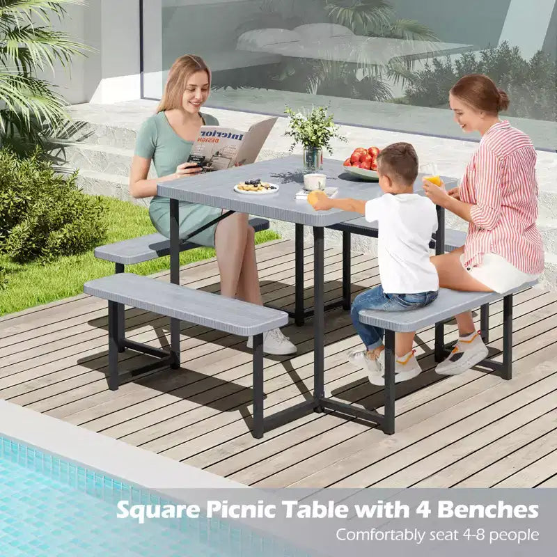 Costway Picnic Table Bench Set for 4-8 People with Umbrella Hole All-Weather HDPE Tabletop Black/Gray/Green/White