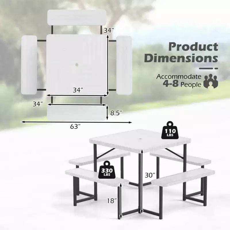 Costway Picnic Table Bench Set for 4-8 People with Umbrella Hole All-Weather HDPE Tabletop Black/Gray/Green/White