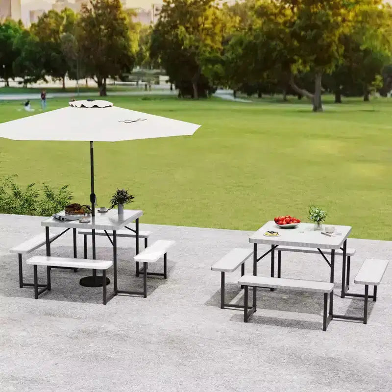 Costway Picnic Table Bench Set for 4-8 People with Umbrella Hole All-Weather HDPE Tabletop Black/Gray/Green/White