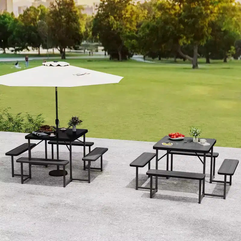 Costway Picnic Table Bench Set for 4-8 People with Umbrella Hole All-Weather HDPE Tabletop Black/Gray/Green/White