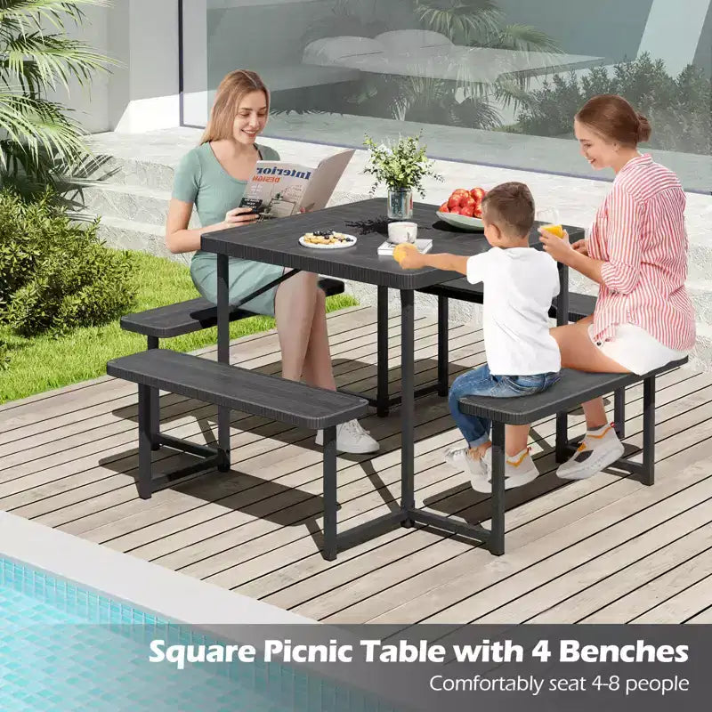 Costway Picnic Table Bench Set for 4-8 People with Umbrella Hole All-Weather HDPE Tabletop Black/Gray/Green/White