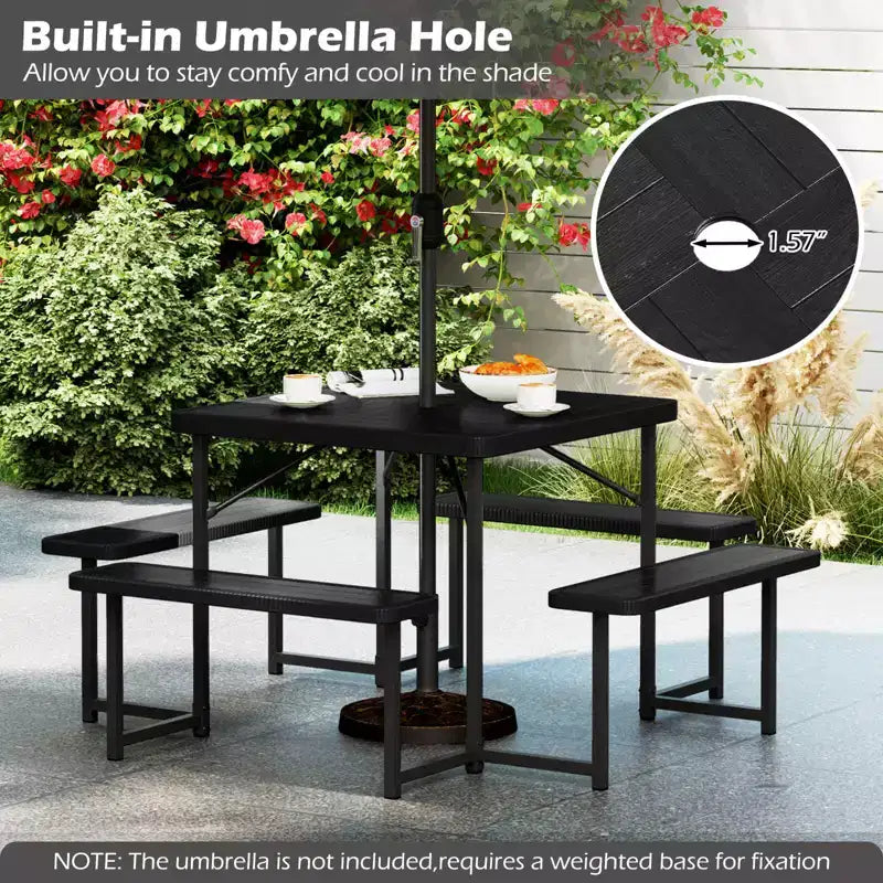 Costway Picnic Table Bench Set for 4-8 People with Umbrella Hole All-Weather HDPE Tabletop Black/Gray/Green/White