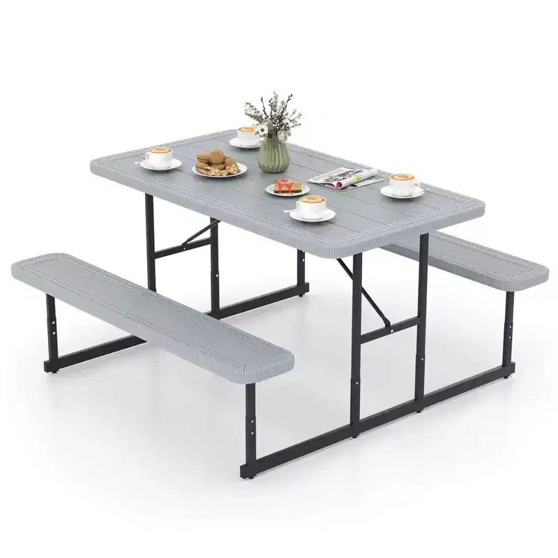 Conjunto de mesa de picnic con banco Costway para 2-4 personas, mesa rectangular de comedor y camping para exteriores, negra/gris/verde/blanca