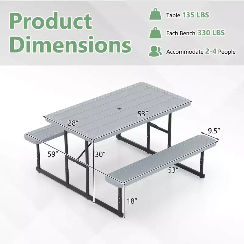 Conjunto de mesa de picnic con banco Costway para 2-4 personas, mesa rectangular de comedor y camping para exteriores, negra/gris/verde/blanca