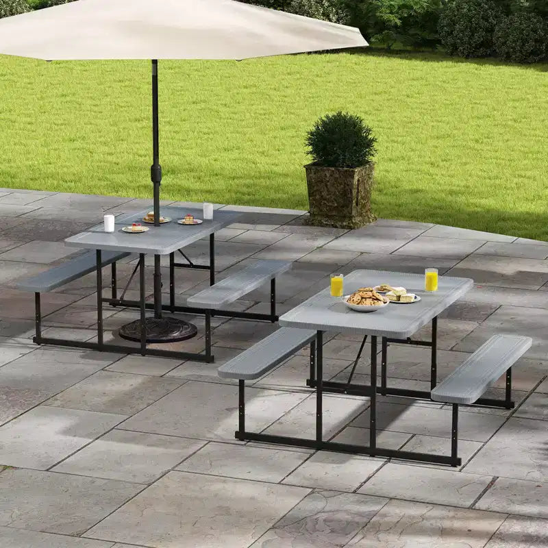 Conjunto de mesa de picnic con banco Costway para 2-4 personas, mesa rectangular de comedor y camping para exteriores, negra/gris/verde/blanca
