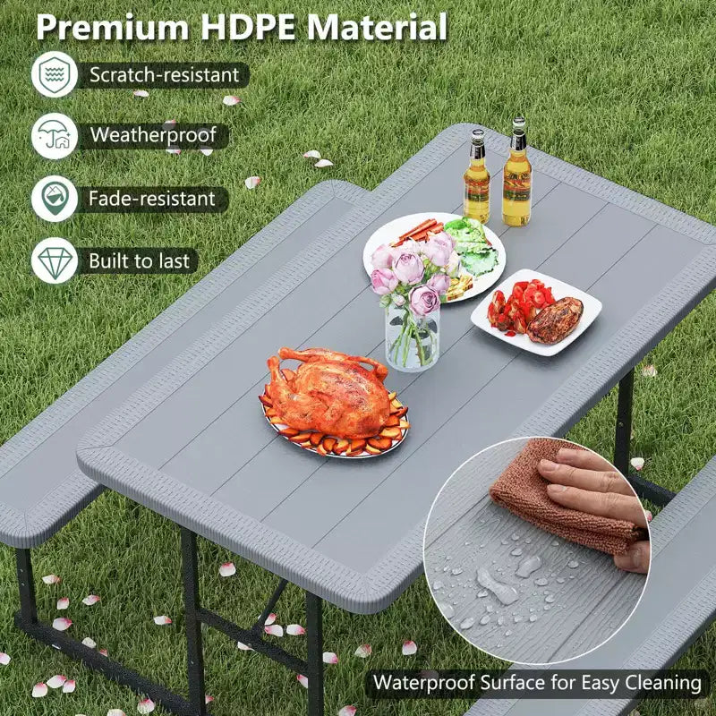 Conjunto de mesa de picnic con banco Costway para 2-4 personas, mesa rectangular de comedor y camping para exteriores, negra/gris/verde/blanca