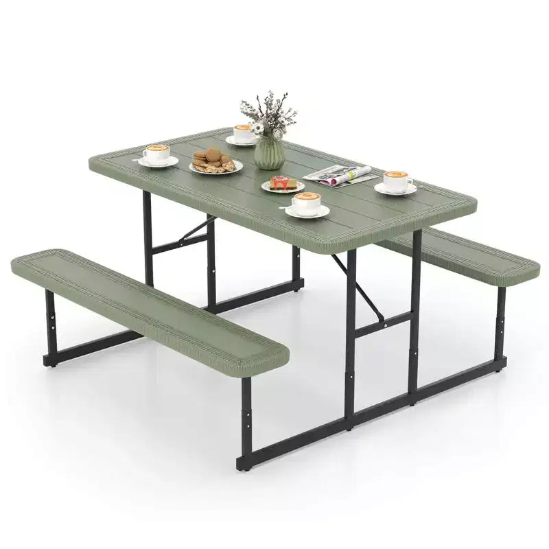 Conjunto de mesa de picnic con banco Costway para 2-4 personas, mesa rectangular de comedor y camping para exteriores, negra/gris/verde/blanca
