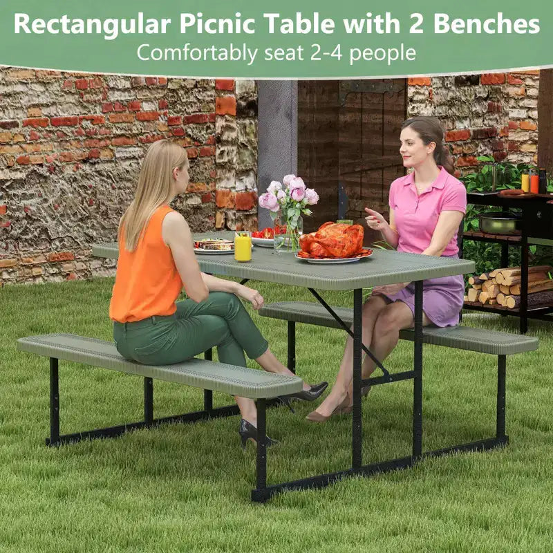 Conjunto de mesa de picnic con banco Costway para 2-4 personas, mesa rectangular de comedor y camping para exteriores, negra/gris/verde/blanca
