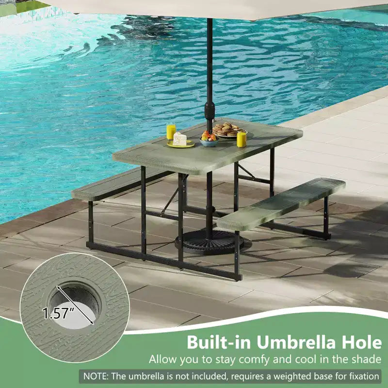 Conjunto de mesa de picnic con banco Costway para 2-4 personas, mesa rectangular de comedor y camping para exteriores, negra/gris/verde/blanca