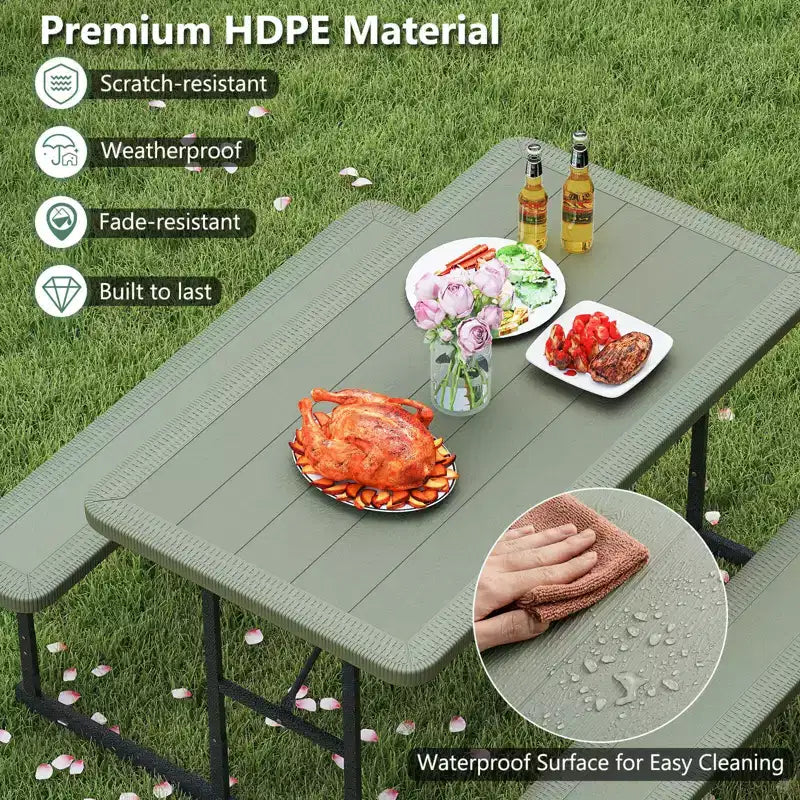 Conjunto de mesa de picnic con banco Costway para 2-4 personas, mesa rectangular de comedor y camping para exteriores, negra/gris/verde/blanca