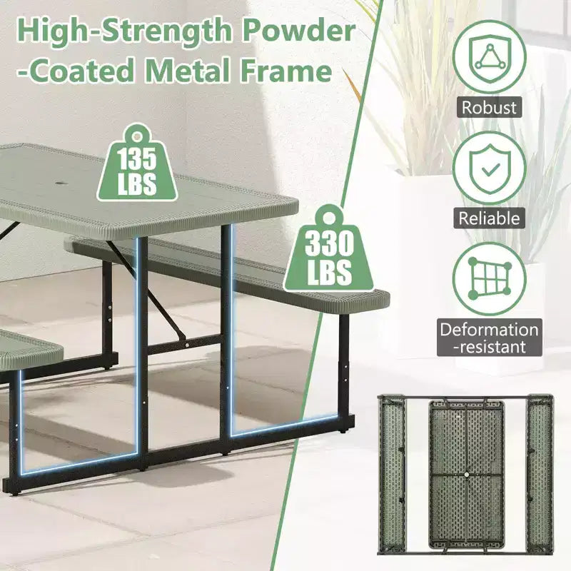 Conjunto de mesa de picnic con banco Costway para 2-4 personas, mesa rectangular de comedor y camping para exteriores, negra/gris/verde/blanca