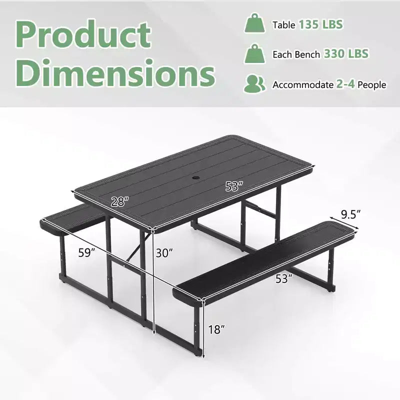 Conjunto de mesa de picnic con banco Costway para 2-4 personas, mesa rectangular de comedor y camping para exteriores, negra/gris/verde/blanca