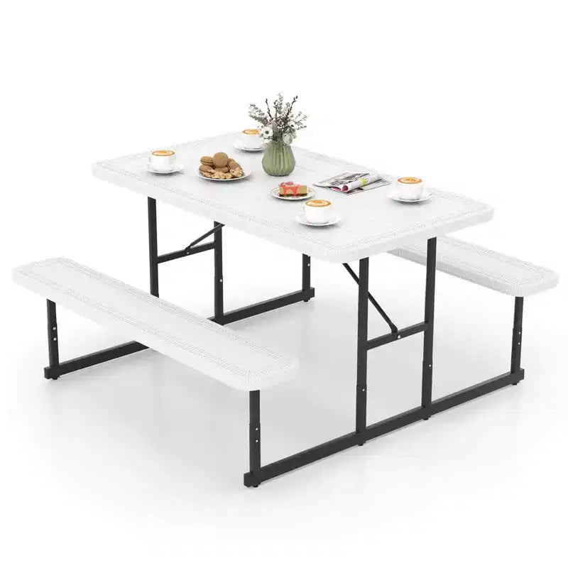 Conjunto de mesa de picnic con banco Costway para 2-4 personas, mesa rectangular de comedor y camping para exteriores, negra/gris/verde/blanca