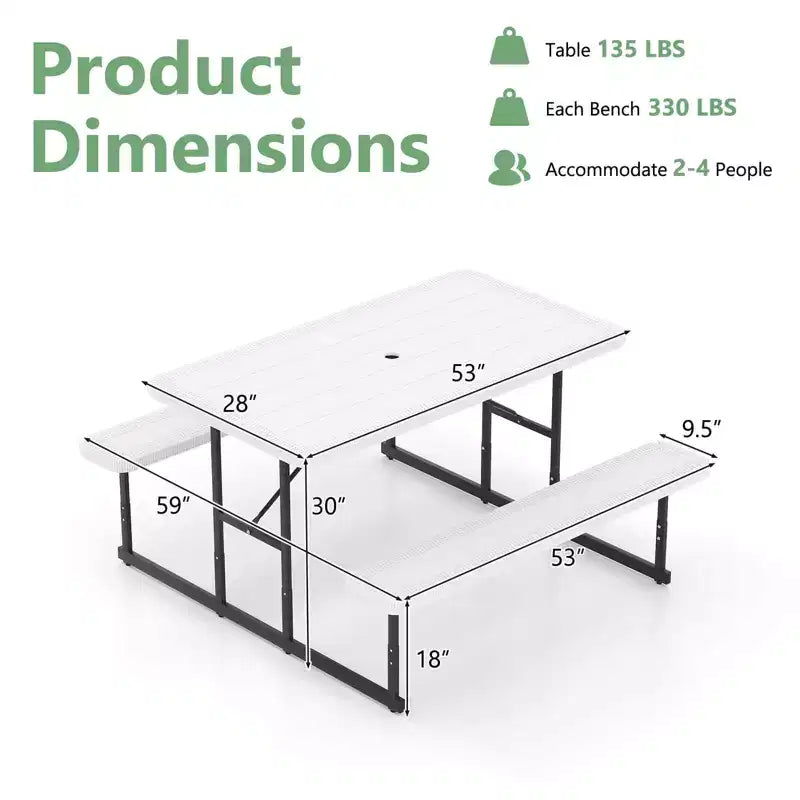 Conjunto de mesa de picnic con banco Costway para 2-4 personas, mesa rectangular de comedor y camping para exteriores, negra/gris/verde/blanca