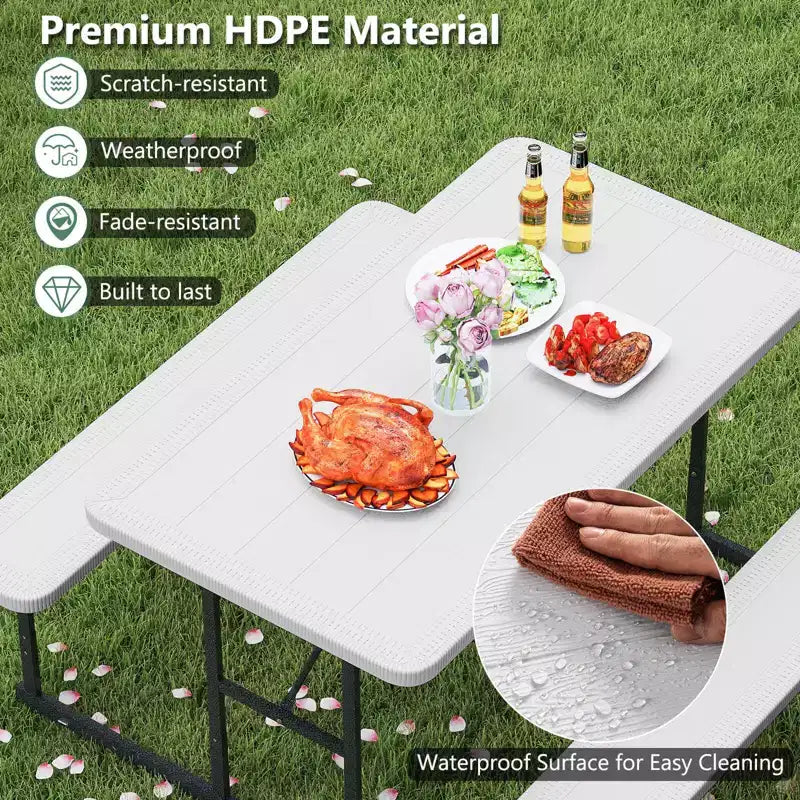 Conjunto de mesa de picnic con banco Costway para 2-4 personas, mesa rectangular de comedor y camping para exteriores, negra/gris/verde/blanca