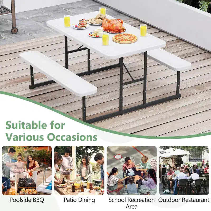 Conjunto de mesa de picnic con banco Costway para 2-4 personas, mesa rectangular de comedor y camping para exteriores, negra/gris/verde/blanca
