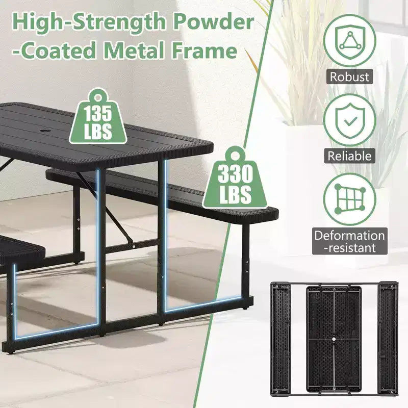 Conjunto de mesa de picnic con banco Costway para 2-4 personas, mesa rectangular de comedor y camping para exteriores, negra/gris/verde/blanca