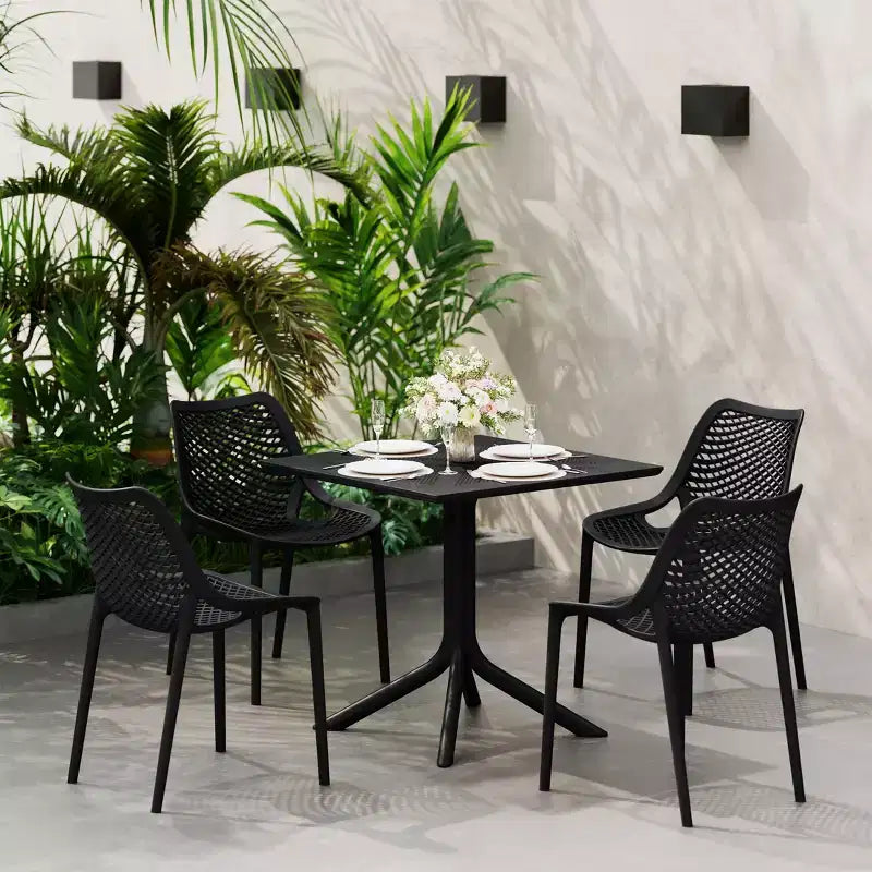 Conjunto de mesa de comedor para patio WestinTrends Playa, moderno, cuadrado, de 5 piezas, con sillas de patio apilables