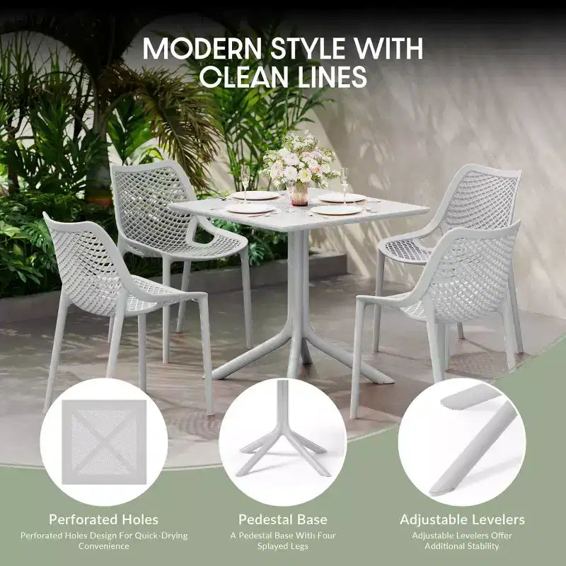 Conjunto de mesa de comedor para patio WestinTrends Playa, moderno, cuadrado, de 5 piezas, con sillas de patio apilables