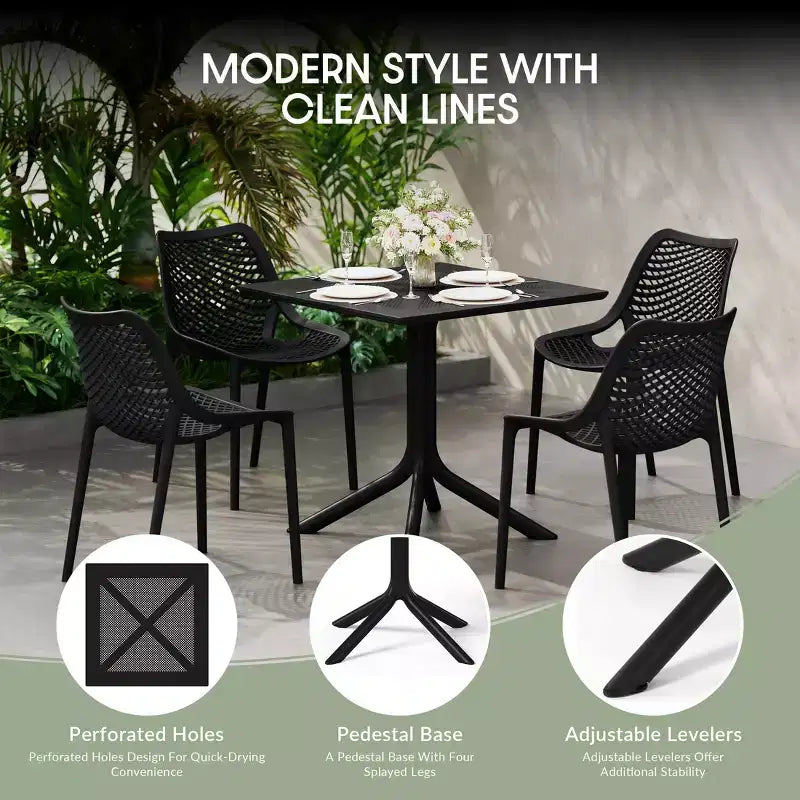Conjunto de mesa de comedor para patio WestinTrends Playa, moderno, cuadrado, de 5 piezas, con sillas de patio apilables