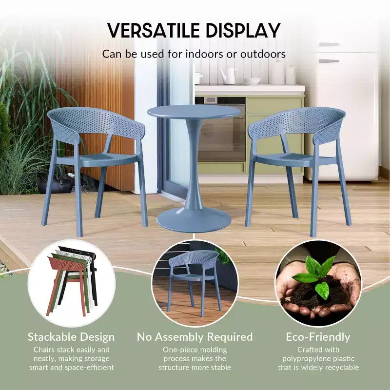 Conjunto de mesa de comedor redonda moderna para patio WestinTrends Playa de 5 piezas, con sillas de comedor de patio apilables