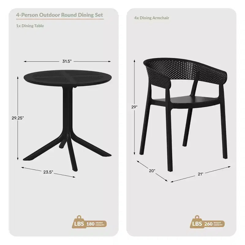 Conjunto de mesa de comedor redonda moderna para patio WestinTrends Playa de 5 piezas, con sillas de comedor de patio apilables