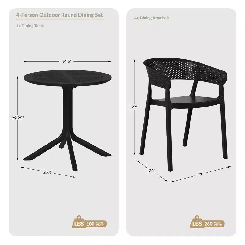 Conjunto de mesa de comedor redonda moderna para patio WestinTrends Playa de 5 piezas, con sillas de comedor de patio apilables