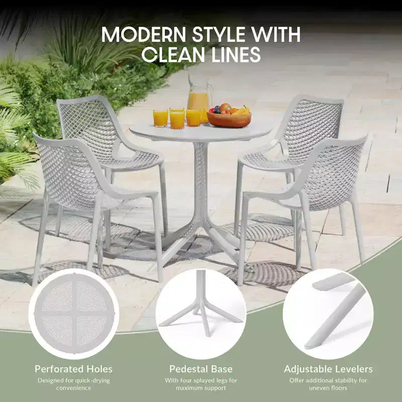 Conjunto de mesa de comedor redonda moderna para patio WestinTrends Playa de 5 piezas, con sillas de comedor de patio apilables