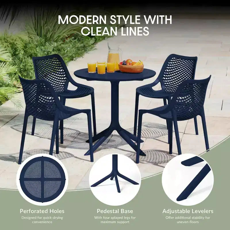 Conjunto de mesa de comedor redonda moderna para patio WestinTrends Playa de 5 piezas, con sillas de comedor de patio apilables