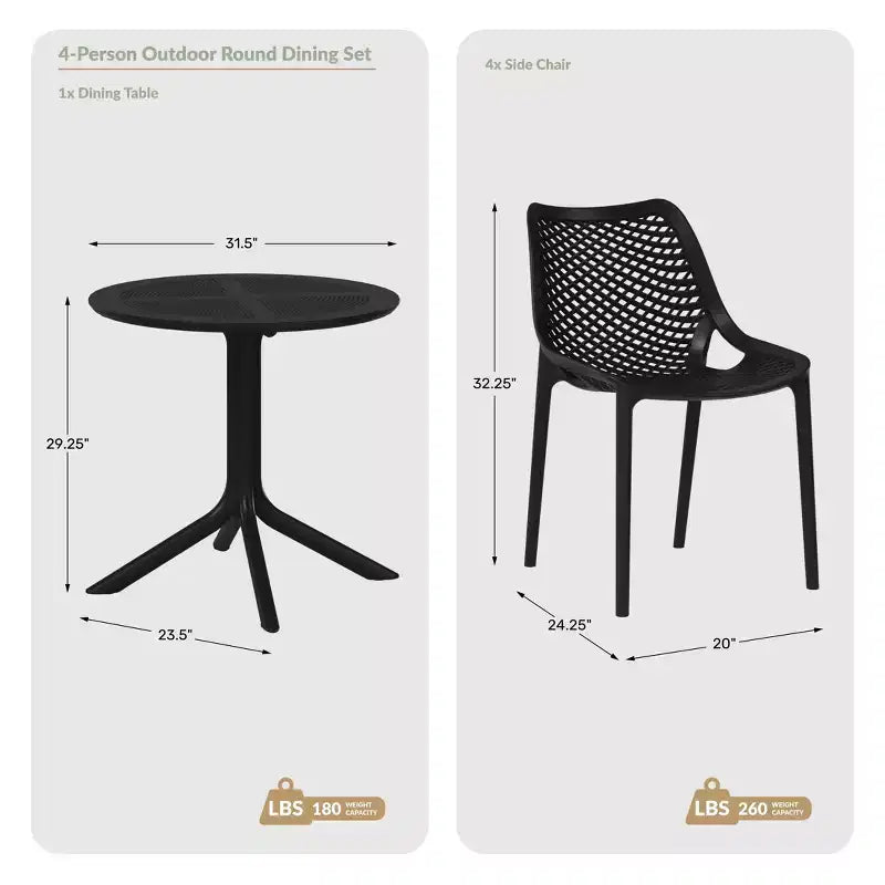 WestinTrends Playa: juego moderno de mesa redonda y sillas de comedor de 5 piezas para patio, con sillas de comedor apilables