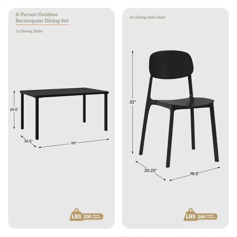 Conjunto de mesa de comedor rectangular de metal para patio de exterior de 7 piezas Playa de WestinTrends con sillas auxiliares apilables de patio de estilo moderno de mediados de siglo