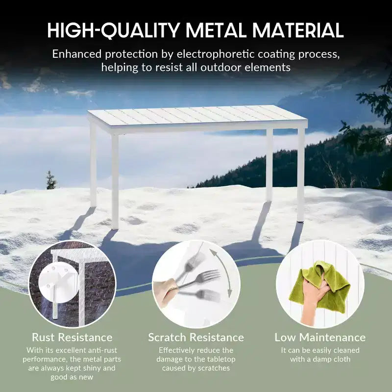 Conjunto de mesa de comedor rectangular de metal para patio de exterior de 7 piezas Playa de WestinTrends con sillas auxiliares apilables de patio de estilo moderno de mediados de siglo