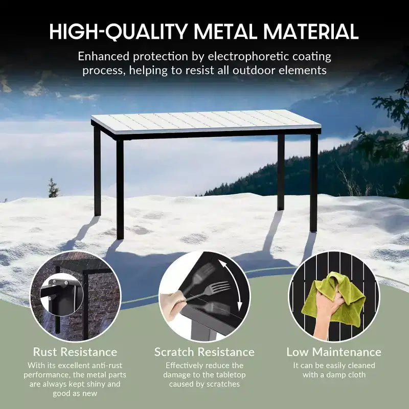 Conjunto de mesa de comedor rectangular de metal para patio de exterior de 7 piezas Playa de WestinTrends con sillas de comedor apilables para patio