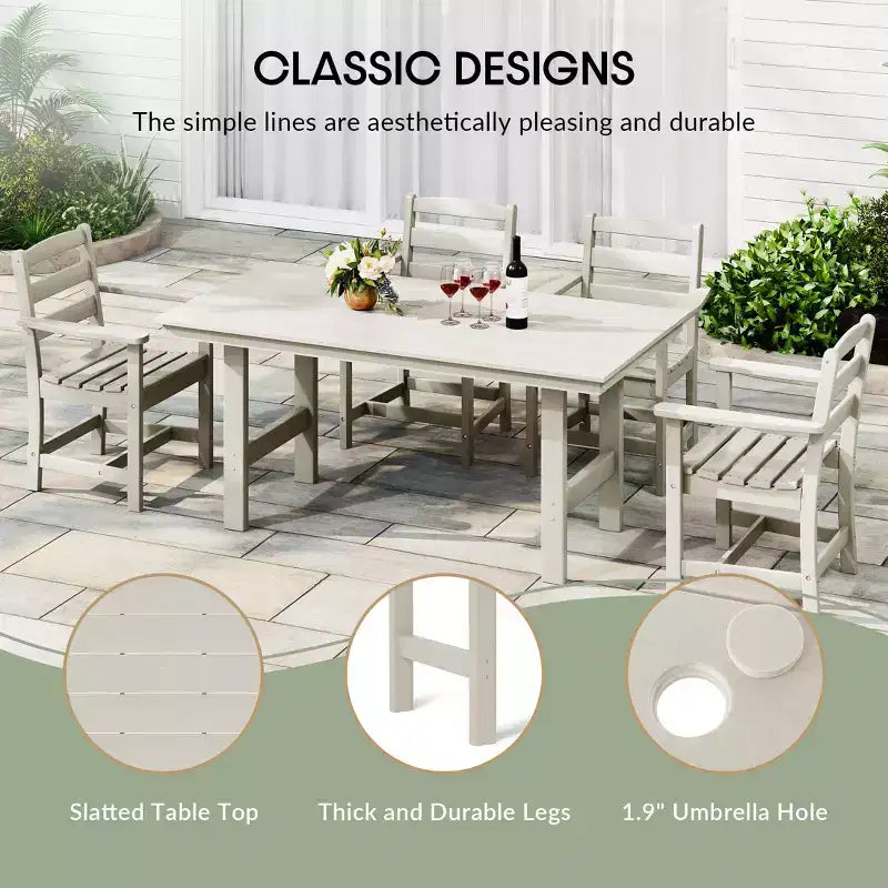 Juego de comedor rectangular para patio exterior WestinTrends Ashore de 7 piezas, de HDPE, con sillas laterales