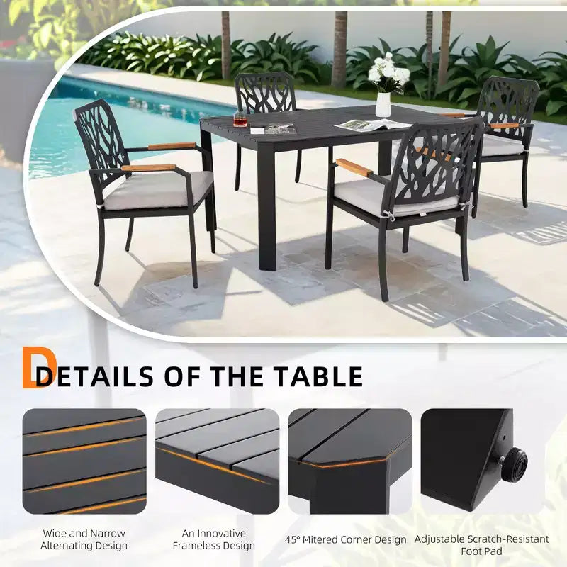 Set da pranzo da patio in alluminio Christopher Knight Home Haggai da 5 pezzi con schienali a forma di rami e cuscini Sunbrella