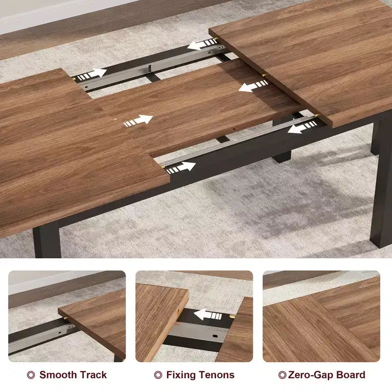 5 Pieces Dining Table Set for 4-6, 63 Large Extendable Dining Room Table with Benches and Stools