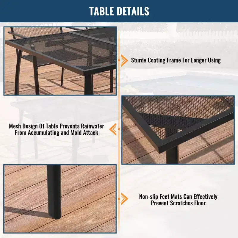 CLIHOME conjunto de comedor exterior de 9 piezas, conjunto de mesa y sillas con estructura de acero y malla