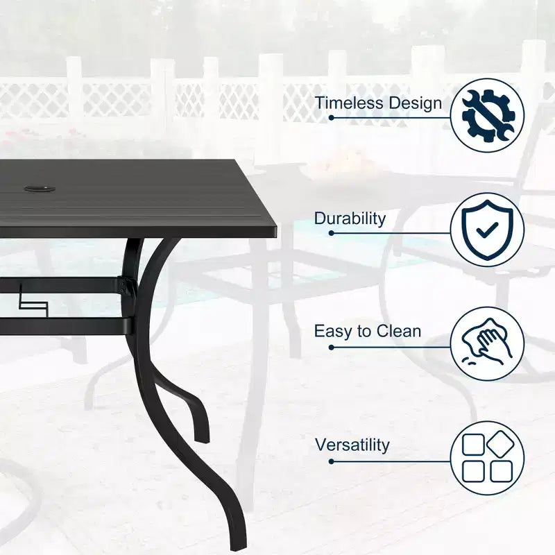 Set da pranzo da esterno CLIHOME da 8 pezzi, tavolo quadrato convertibile con foro portombrellone integrato e sedie girevoli a 360°