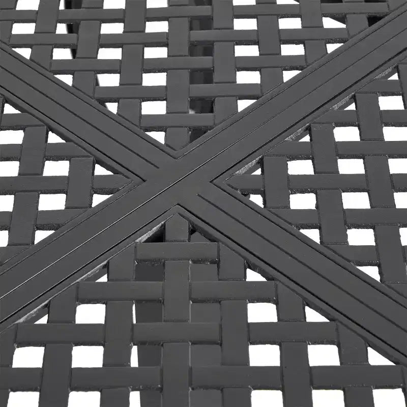 Christopher Knight Home Cayman traditionelles 9-teiliges Essplatz-Set für den Außenbereich aus Aluminiumguss mit Gitterstruktur und rundem 61,25-Zoll-Tisch mit Flechtmuster