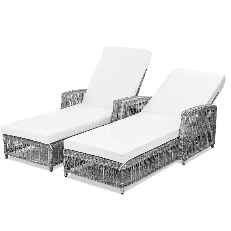 Merax 2-Piece Outdoor Wicker Lounge Chairs with Adjustable Recliners & Soft Cushions