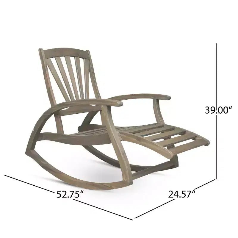 GDFStudio Dora Acacia Wood Rocking Chair with Retractable Footrest and Slatted Design(Set of 2)