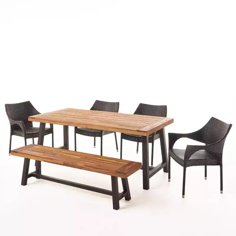 Christopher Knight Home Fletcher conjunto de comedor de exterior de 6 piezas de madera de acacia y mimbre